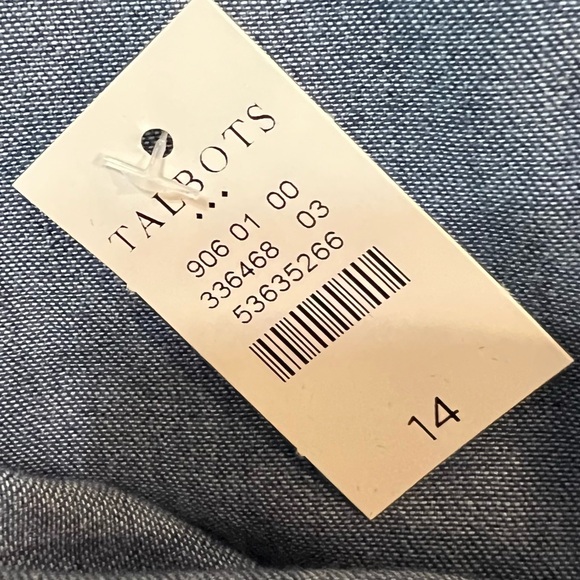 Talbots Denim Blue Chambray Split Neck Tie Cuffs 100% Cotton Dress. Size 14. NWT - Picture 8 of 9